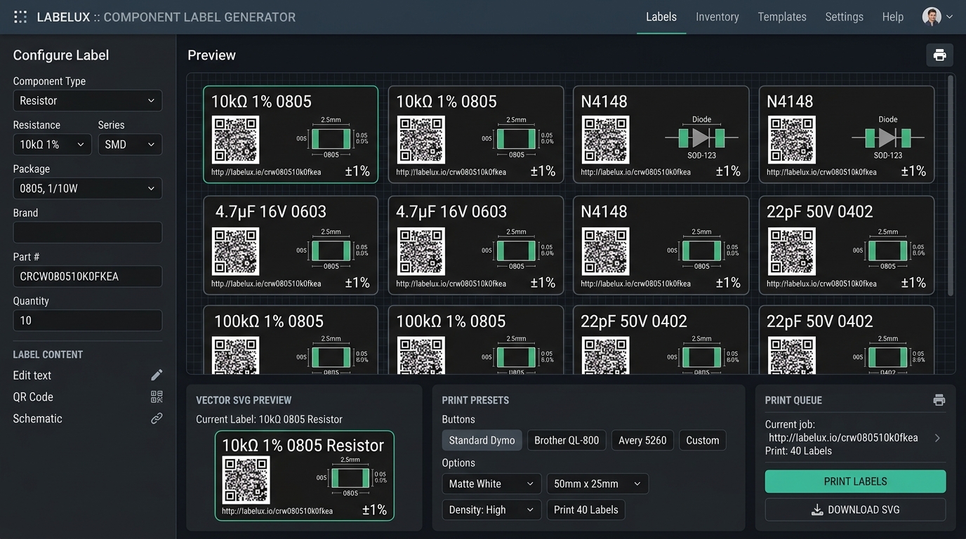 Component Label Generator interface preview