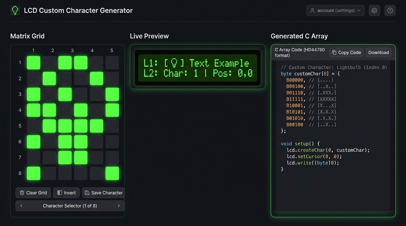 LCD Custom Character Generator interface preview